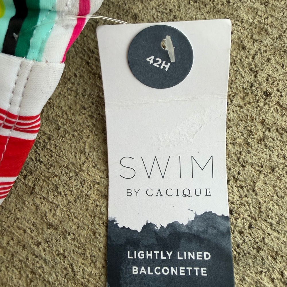 $78 Swim By Cacique 42 H Balconette Stripes Tankini Swimsuit Top Underwire NWT - Picture 5 of 6
